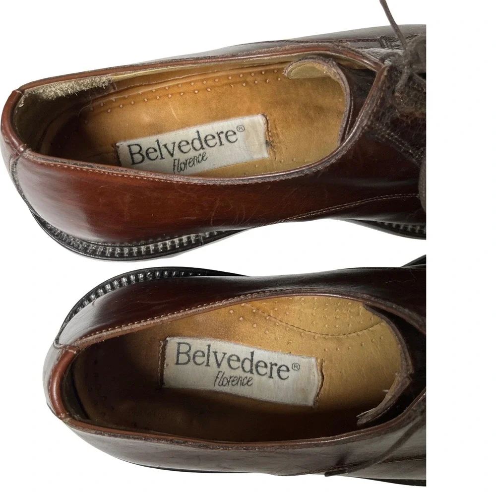 Belvedere‎ Florence Mens Brown Leather Exotic Texture Derby Shoes Italy 10 M